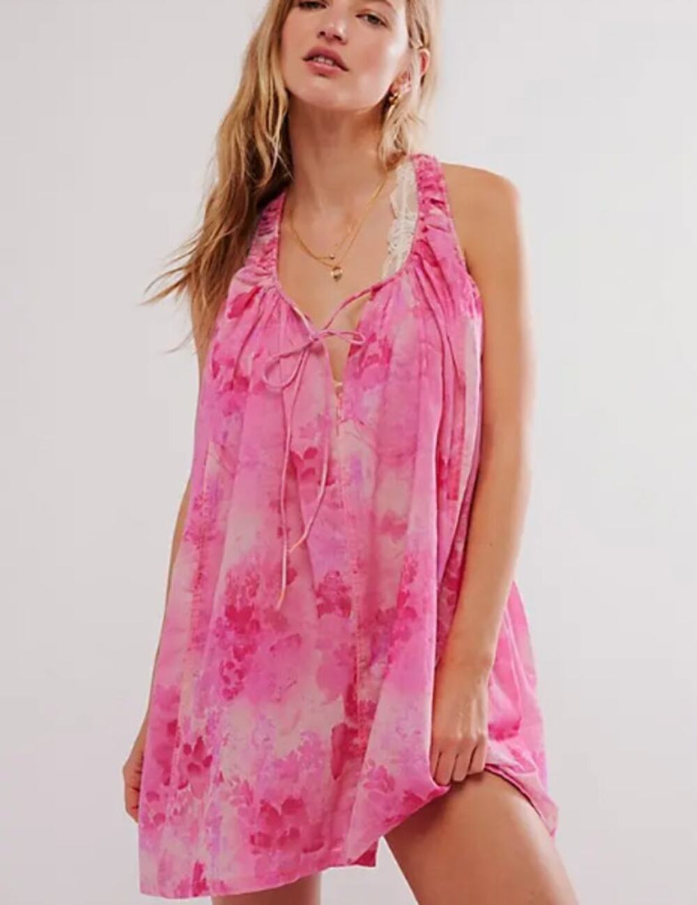 Free People Intimately Sweet Sour Mini Slip Rosey Pink Floral Dress XS NWOT